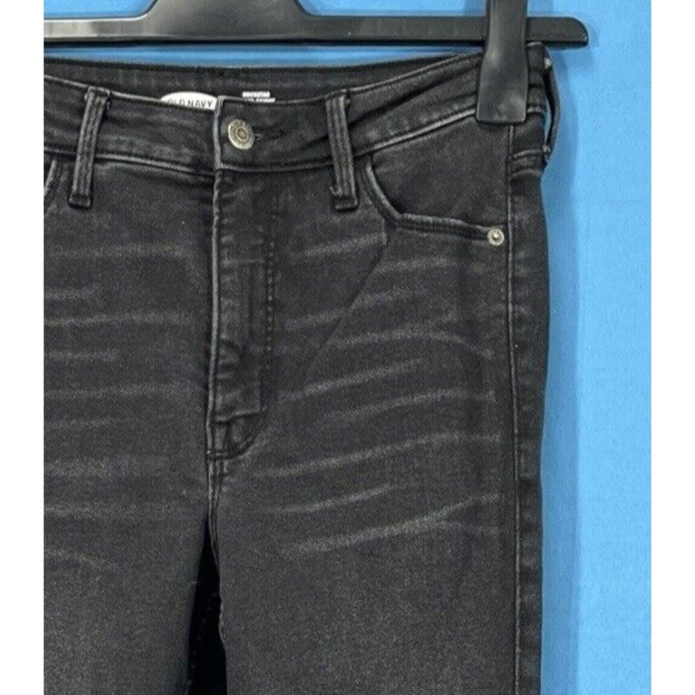 OLD NAVY Rockstar BLACK Stretch Denim EXTRA HIGH RISE Super Skinny JEANS Sz 6 - Picture 2 of 6